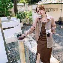 Fashionable thin shirt with hanging dress suit for women 2024 spring new slimming temperament split skirt