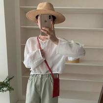 Ruixin Korean short pullover blouse for women 2024 summer new design versatile round neck long-sleeved sun protection top