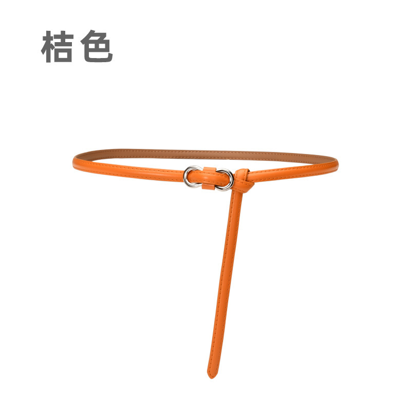 Orange Thin Belt for Women, Decorative Accessory for Dresses, Versatile Dress Belt, Small Leather Belt, Orange Simple and Stylish Genuine Leather Women's Belt