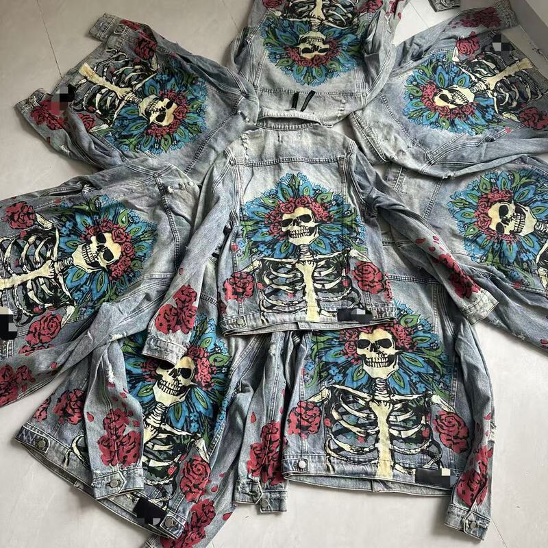 30 Pieces, First Come, First Served! Rose Skull Denim Jacket