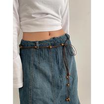 Ethnic style braided waist rope slim and personalized tassel hemp rope beaded thin belt ins style multi-functional new style
