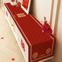 Universal wedding tablecloth red TV cabinet wedding decoration strip cover cloth with happy words waterproof coffee table dining table cloth