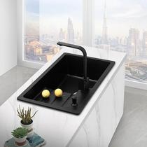 Household quartz stone sink single tank kitchen sink sink single step thickened under the table handmade single basin