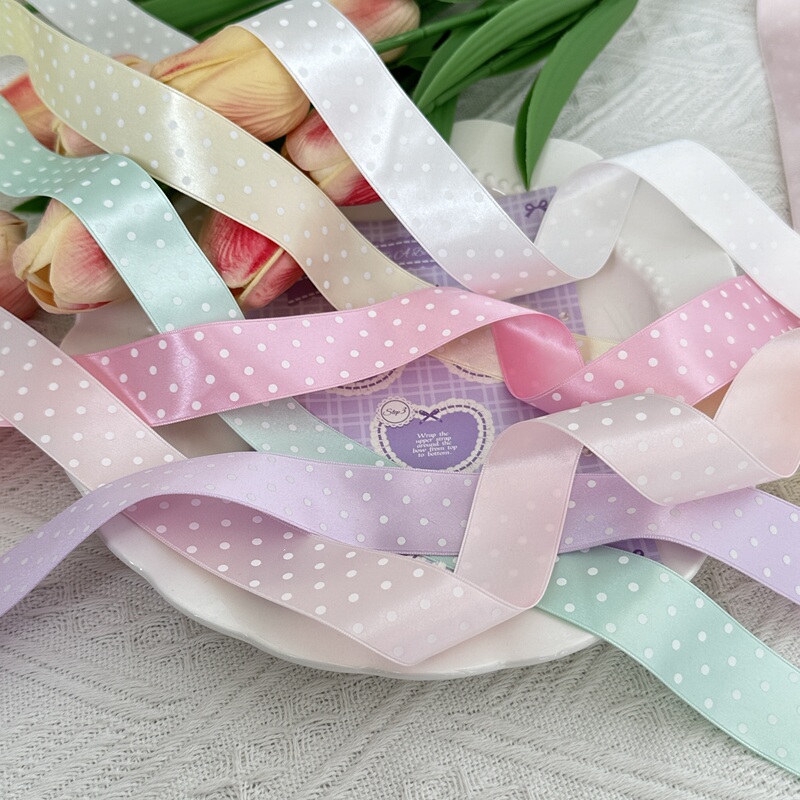 24mm Japanese Imported High-Gloss Cute Polka Dot Ap Ribbon DIY Material Ribbon Lolita Doll Clothes Bow