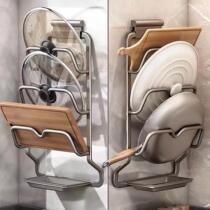 Simple thickened pot cover rack no punching hole on the wall wall-mounted household double-layer chopping board rack kitchen storage rack new style