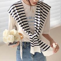 Knitted striped shawl to wear with high-end womens early spring 2024 new thin neck scarf internet celebrity shoulder scarf