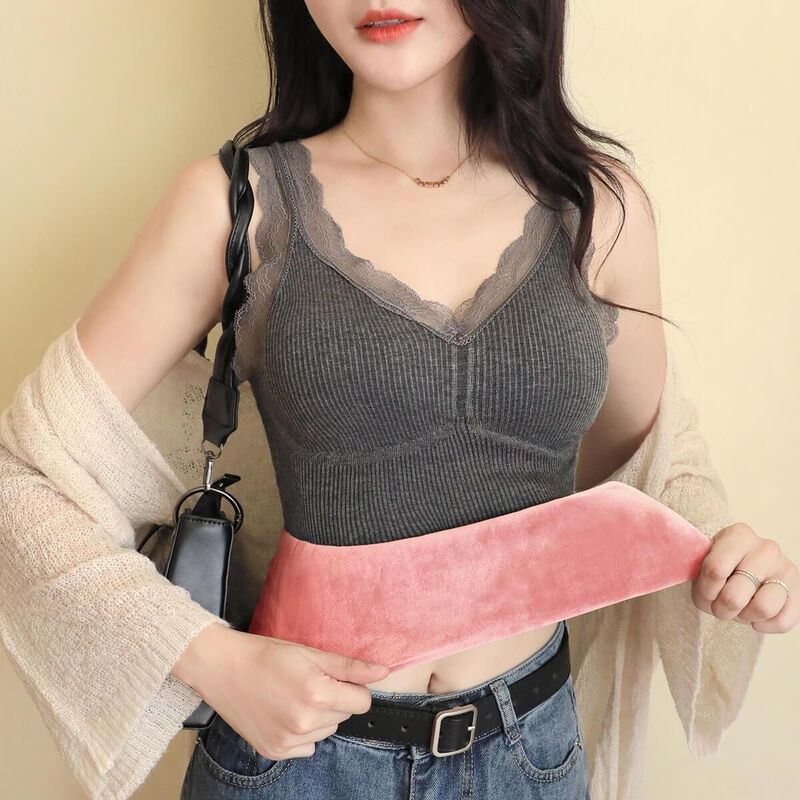 Korean Style Elastic Slim-Fit Base Layer Vest Short Fleece Warm Autumn and Winter Vest for Women 2025 New Warm Camisole