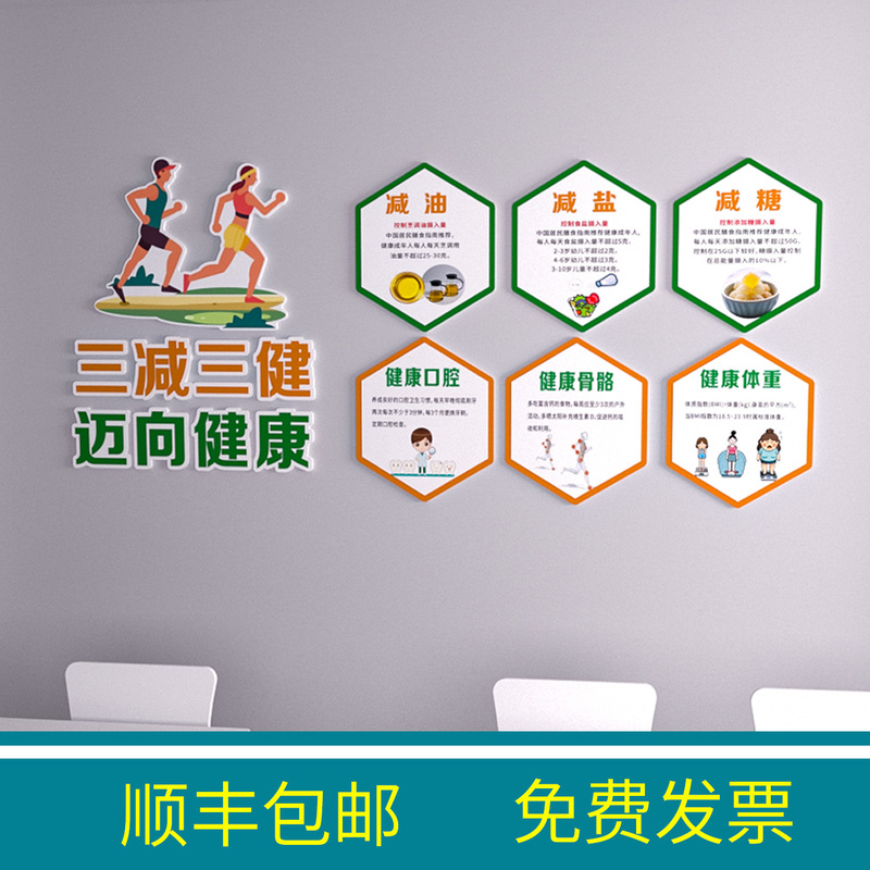 Three-Subtract-Three-Health Cultural Wall Community Promotional Wall Stickers Health Corner Decoration Health Booth Four Pillars Cultural Wall Art