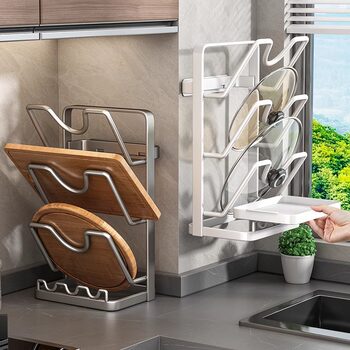 Pot Lid Holder, No-Drill Kitchen Storage Rack, Wall-Mounted Multifunctional Organizer, Cutting Board Storage Rack, Magic Tool