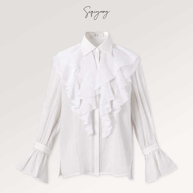 [7Th Anniversary] Siqiyoung Downton Abbey Series - Vintage Elegant Ruffled Ramie Shirt
