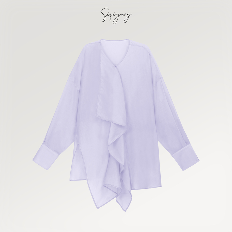 Siqiyoung Proxima- Irregular Silhouette Shirt 100% Cotton Loose Design Elegant Top