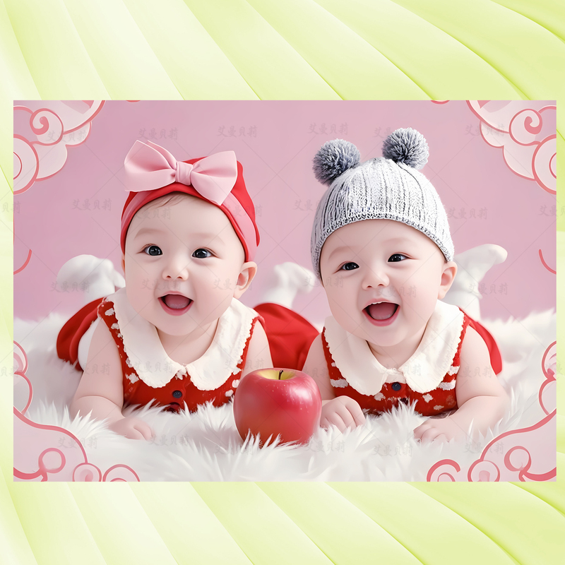 Twin Baby Picture Wall Stickers, Baby Shower Gift, Pregnancy Preparation, Male and Female Baby Photos, Twin Poster, Year of the Horse