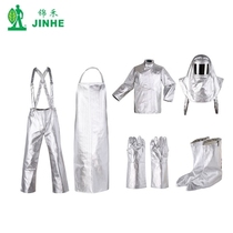Jinhe 1702 aluminum foil thermal insulation suit has a backpack pants gloves shoe covers hood and aprons.