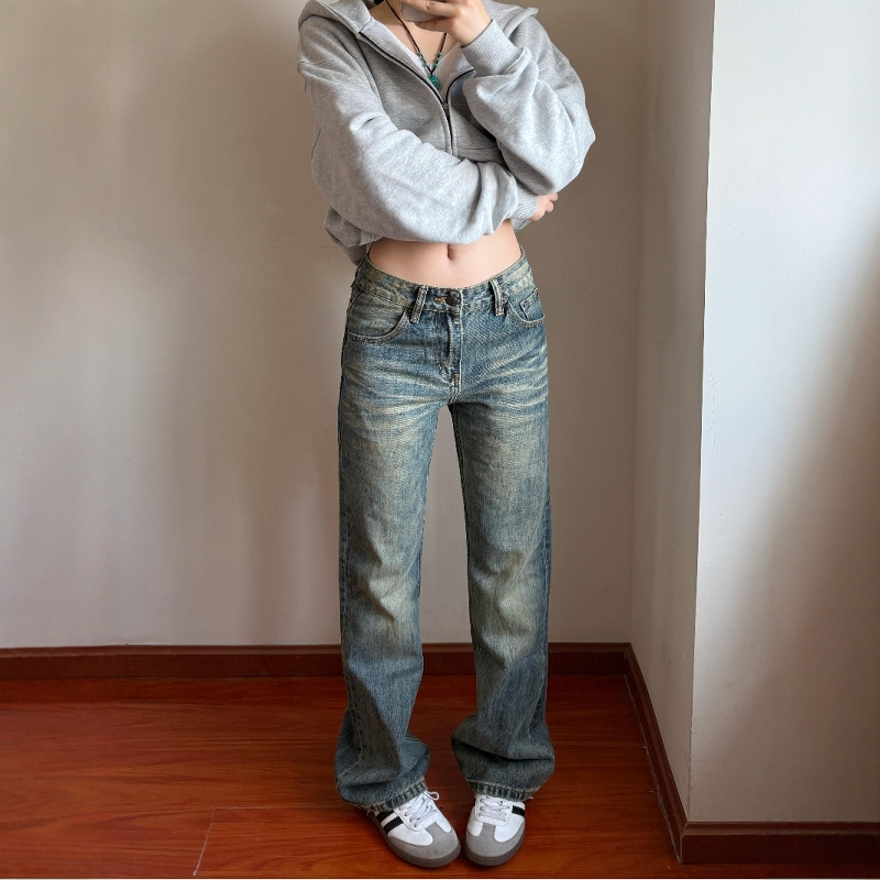Redfire Retro American Casual Straight-Leg Distressed Vintage Jeans for Men Cleanfit Loose Pants