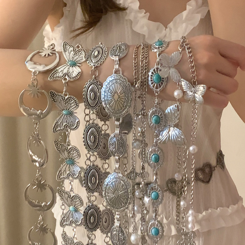Silver Metal Waist Chain for Women, Retro Bohemian Versatile Accessory, Dress Fashion, High-End Belt Decoration
