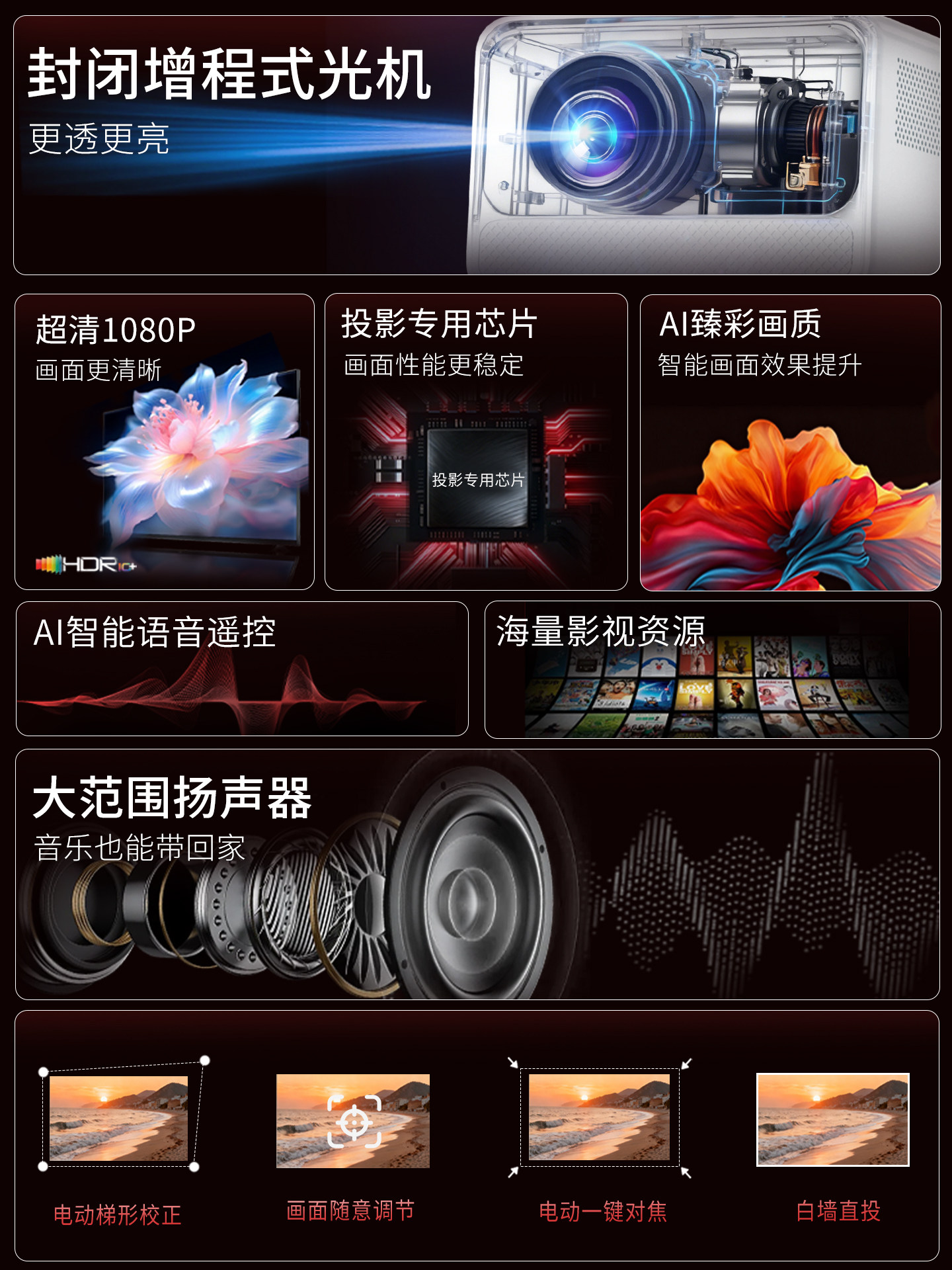 [Chigo's Best Value Projector]2026 New Ultra-Hd Smart Projector for Home Wall Projection, Bedroom, Living Room, Home Theater, Mobile Screen Casting, Micro Portable Projector for Dormitory Students, Tv