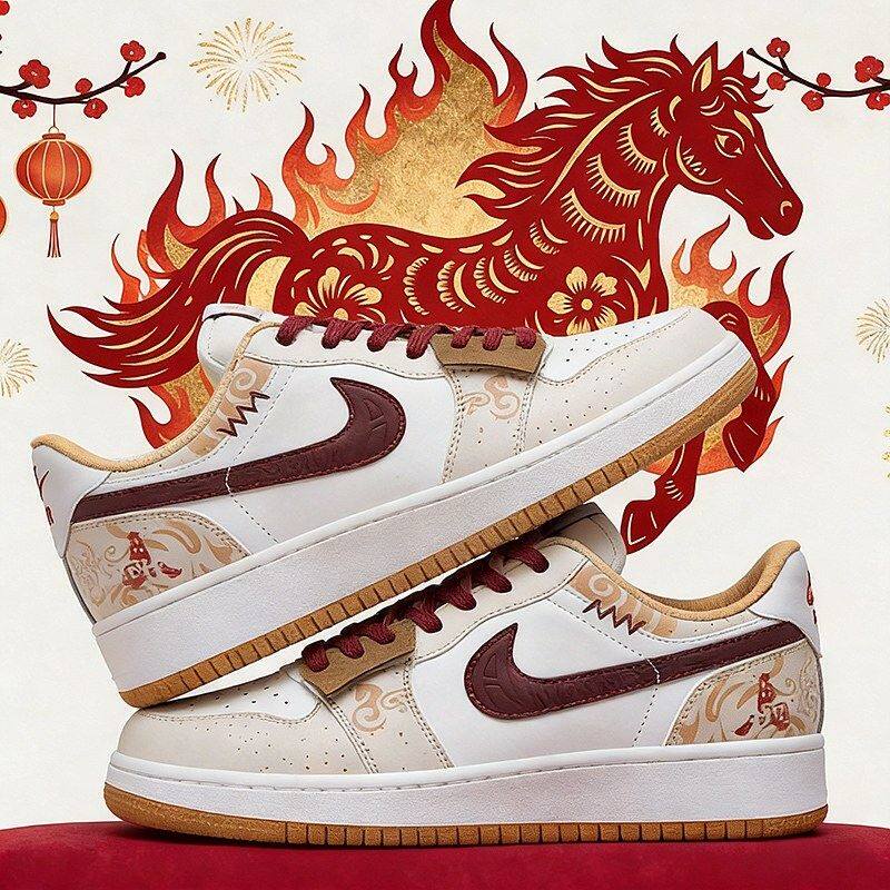 Aj Men's Shoes 2026 Spring New Model Dunk Horse Year Chinese Style Limited Edition New Year Sneakers Women's Shoes Casual Sports Shoes