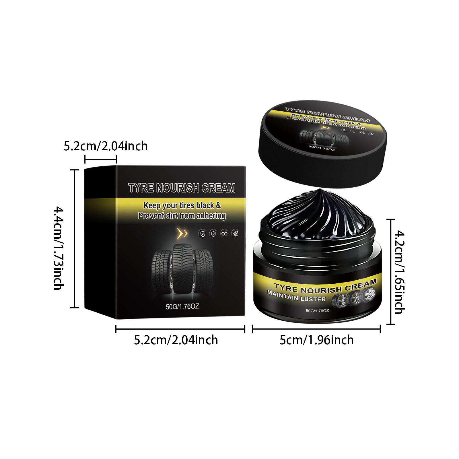 Tire Nourish Cream packaging size and dimensions
