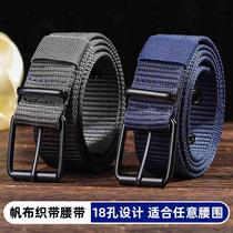 Mens and womens canvas porous belt pin buckle belt student youth Korean style all-match jeans with military training belt