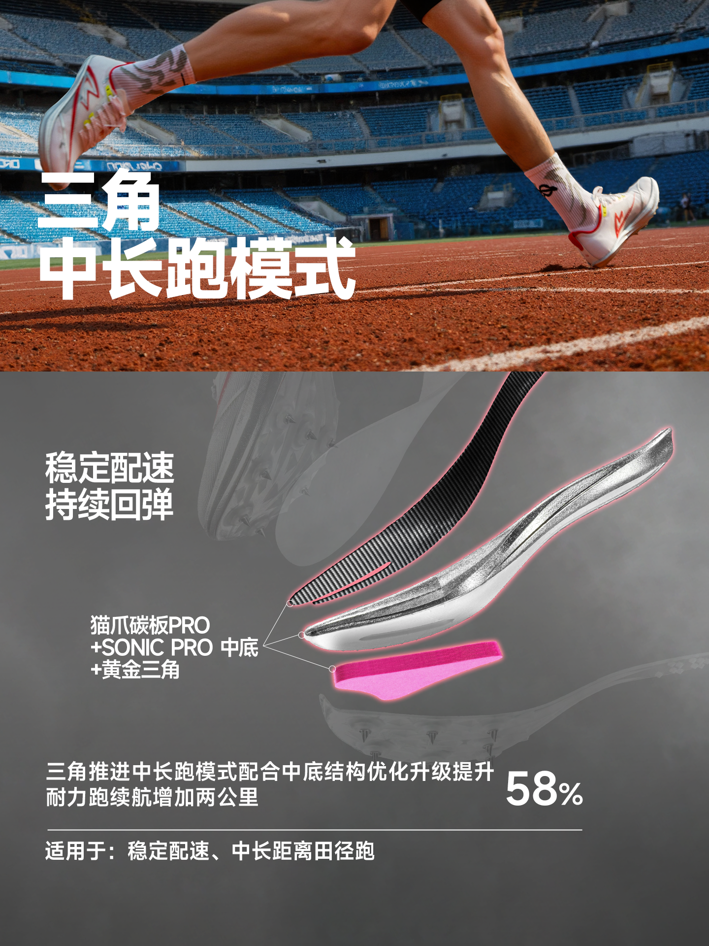 [North Sports Joint Research] Sonic Cat Extreme Spikes Full-Length Carbon Plate Official Genuine Track and Field Spikes for Middle and Short Distance Running