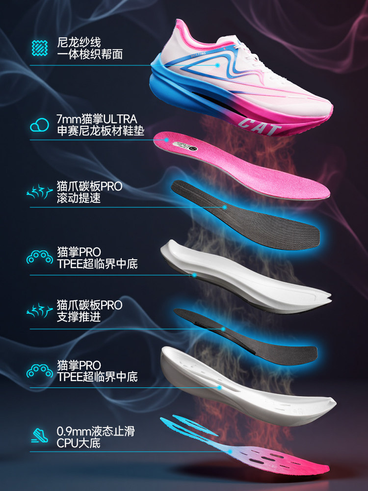 [North Sports Joint Research]Sonic Cat Addictive Running Shoes Double Carbon Plate Tpee Marathon Professional Mid-Length Running Sports Shoes