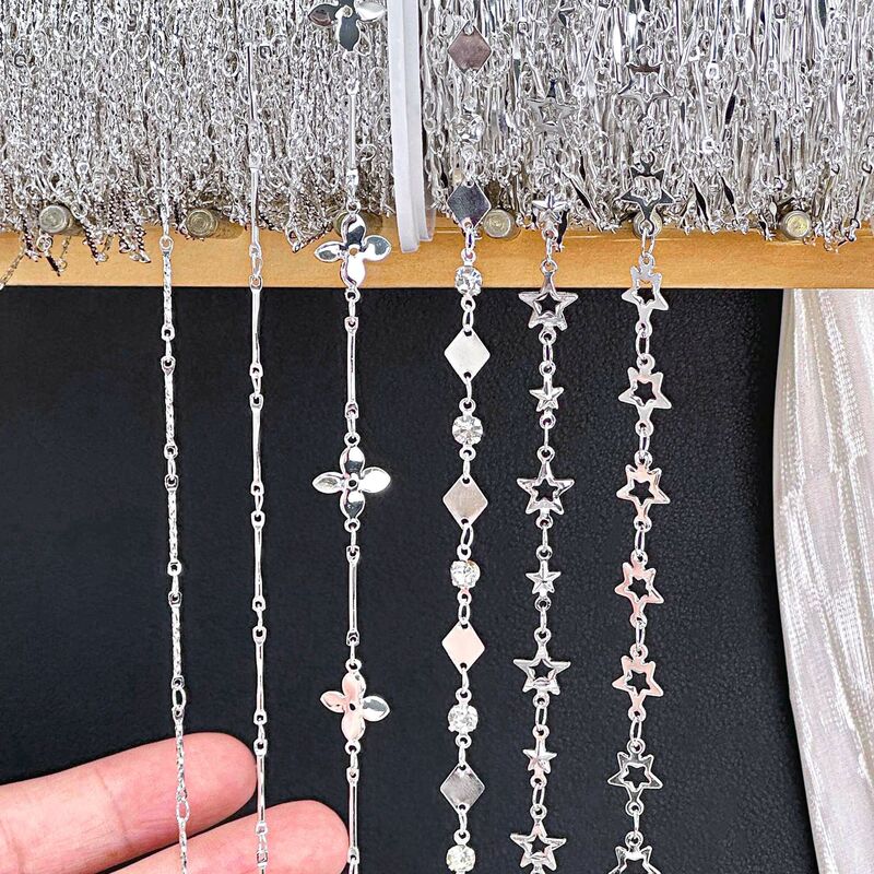 【Special Chain for Beading】Color-Preserving Flat Stick Chain Four-Leaf Clover Star Tassel Chain DIY Handmade Accessory Materials