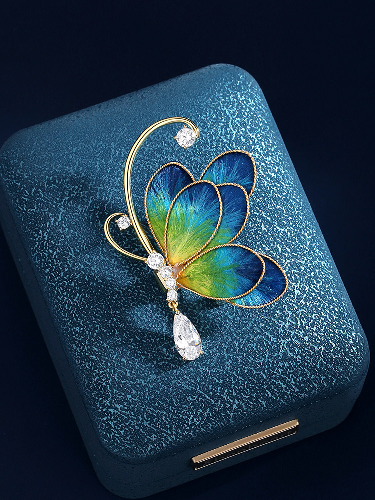 Abenheart[Intangible Cultural Heritage]Blue Butterfly Dream Brooch High-End Women's Brooch Niche Design Velvet Flower Pin Gift