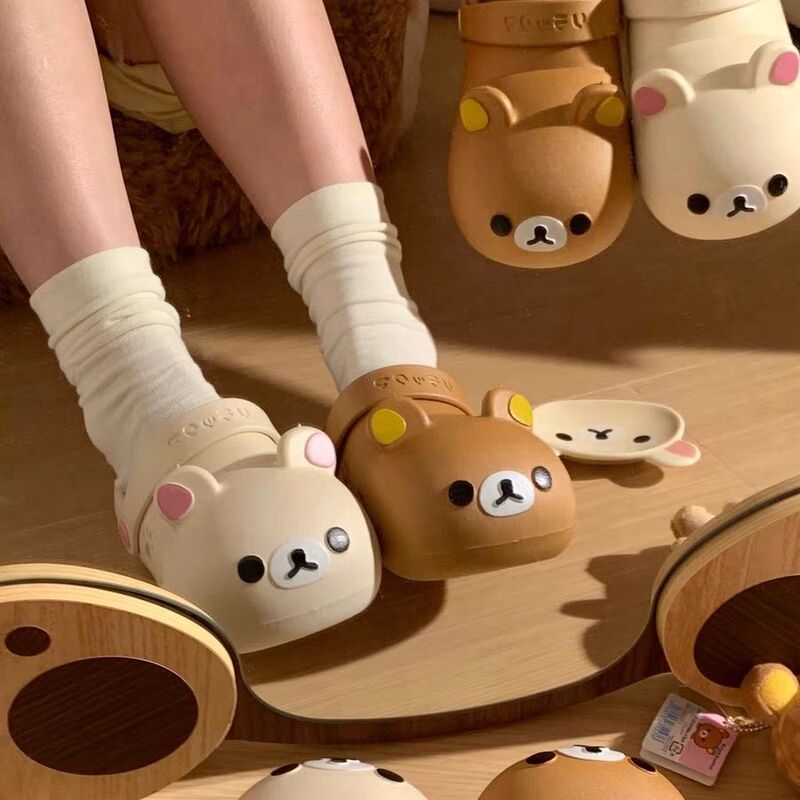 Cute Rilakkuma Summer Waterproof Home Non-Slip Anti-Odor Closed-Toe Cotton Slippers for Women That Can Be Worn Outside