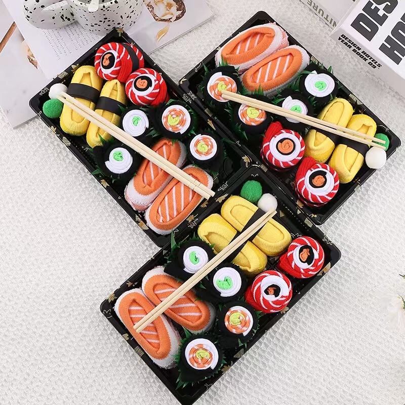 Sushi Salmon Rice Socks Gift Box Cross-Border Women's Creative Japanese Sushi Long Socks Fun Set Pure Cotton Long Socks