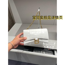 Small white crocodile pattern hourglass bag