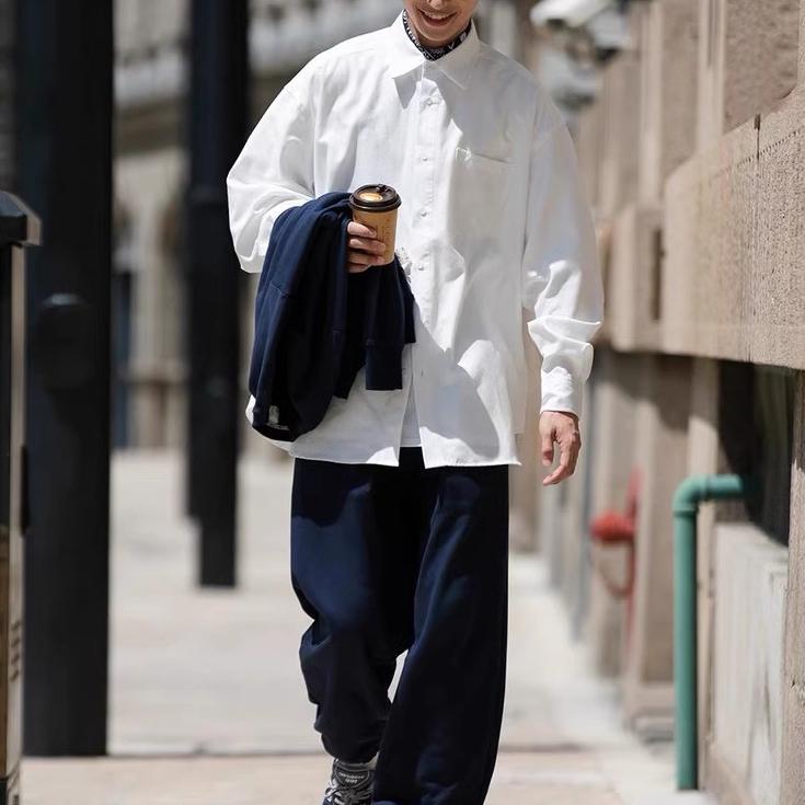 Spring and Autumn Season Cityboy Long-Sleeve Shirt, Japanese-Style Solid Color Loose Trendy Brand Clean White Shirt, Boyfriend Style Spring and Autumn Season Cityboy Long-Sleeve Shirt, Japanese-Style Solid Color Loose Trendy Brand Clean White Shirt, Boyfriend Style
