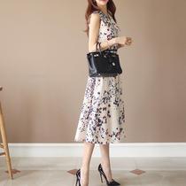 Womens 2024 Summer New Arrival Ladylike V-neck Slim Fit Sleeveless Printed Midi Dress