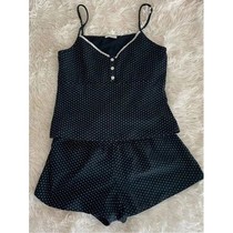 Dot Navy Cotton Vest Shorts 2 Pieces Set Woman Three Buttons