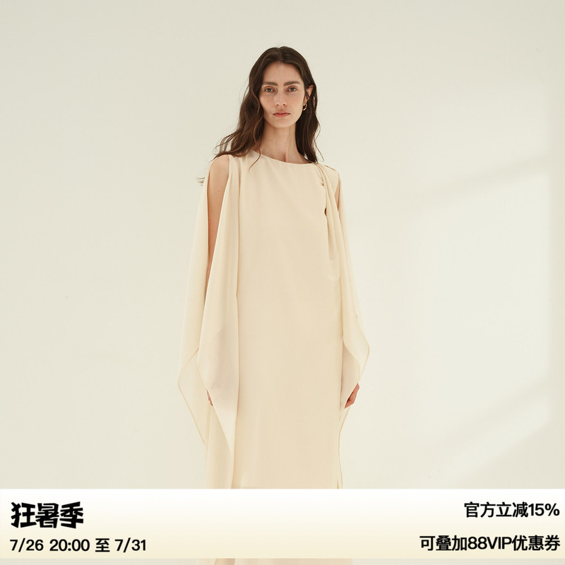 Ruthese Elegant Silk Acetate Dress for Women, Summer Draped Asymmetrical Shawl High-End Long Dress