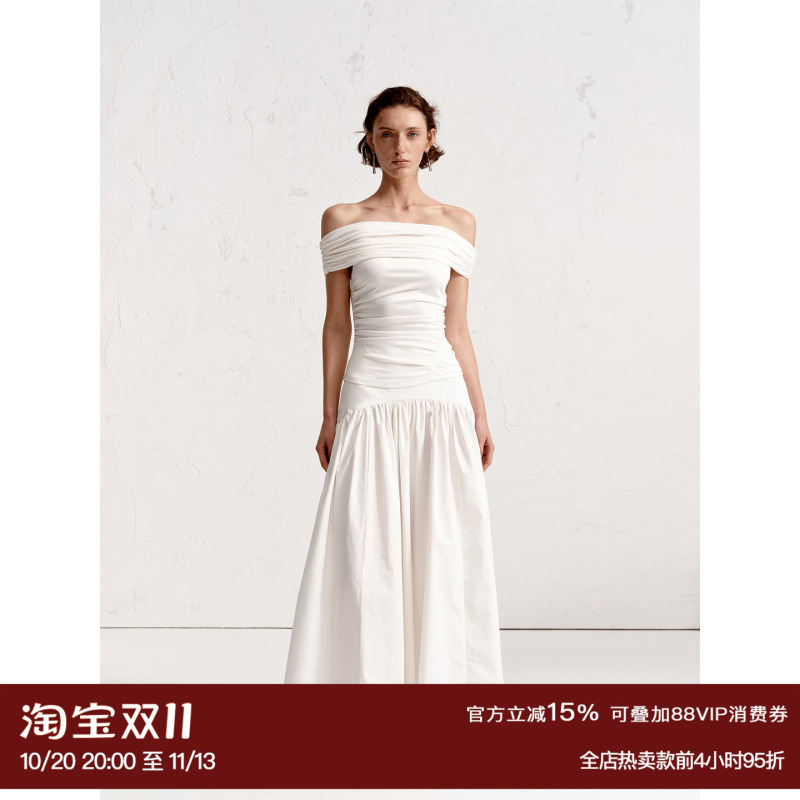 【Xu Luyang/Jia Peixuan Same Style】Ruthese Pure Cotton Poplin Ruched Design A-Line Long Skirt