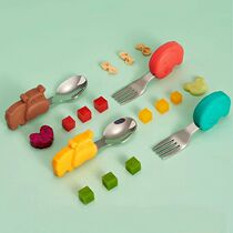 2pcs Silicone Spoon Fork for Baby Utensils Set Cute Animal S