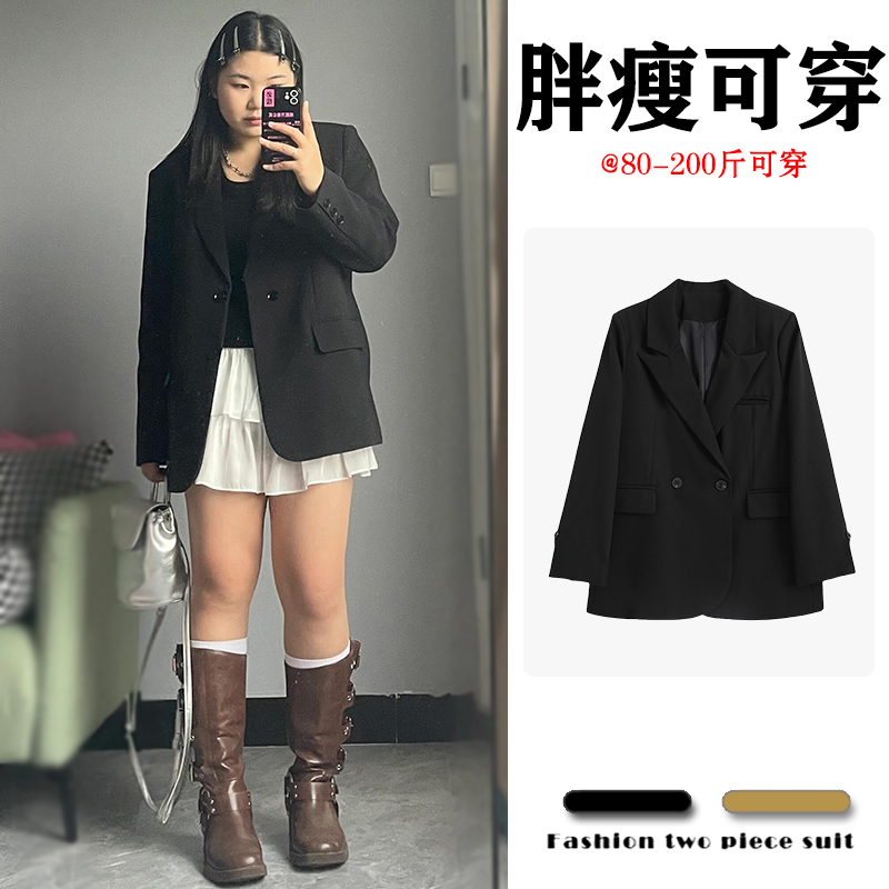 This Year's Trendy Small Suit Jacket for Women, Autumn and Winter, High-End Black Top with a Sense of Design, Casual Blazer, Plus Size for Chubby Women
