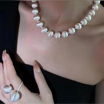 European and American light luxury heavy industry brushed ball beaded necklace long high-end stacked autumn and winter sweater chain summer clavicle chain