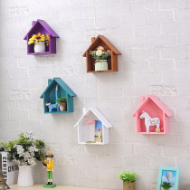 Solid wood wall rural small house pink storage rack childrens room creative decorative flower rack master bedroom wall hanging