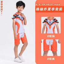 Girls Ultraman T-shirt Greco Girls Light Up Set 2024 Summer New Short-Sleeved Middle and Large Childrens Performance Costumes