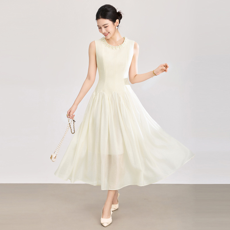 2603104-Nanyou High-Quality Beaded Tencel Crepe Waist-Cinching Tea Break French Style Elegant Dress for Women New Model