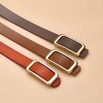 New womens round buckle hollow belt jeans decorative belt girdle versatile genuine cowhide womens smooth buckle belt