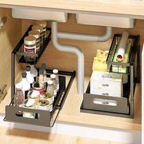 Bathroom various artifacts cabinet unloading double-layer rack pull basket water room sink kitchen pull-out pull table storage rack surface adjustment
