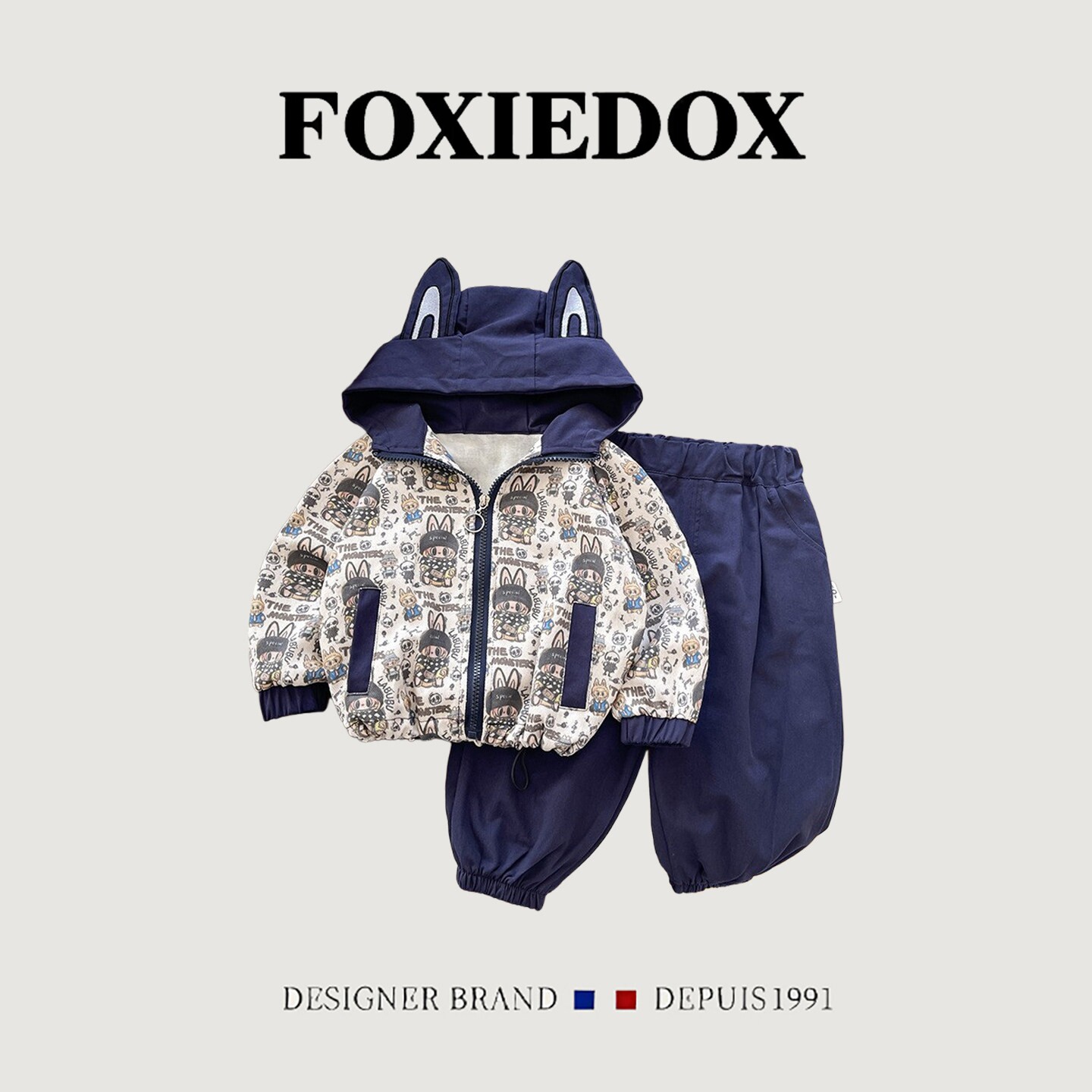Французские весенне-осенние костюмы для мальчиков FOXIEDOX, детские костюмы для мальчиков и младенцев, универсальные куртки с героями мультфильмов в западном стиле, трендовые костюмы-двойки