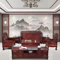 Solid wood antique living room sofa coffee table TV cabinet classical Chinese imitation mahogany carved extended wooden sofa combination