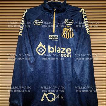 Santos 2024 Santos Pre-Match Training Uniform Royal Blue Long-Sleeved Half-Zip Thumb-Hole Team Football Uniform Neymar