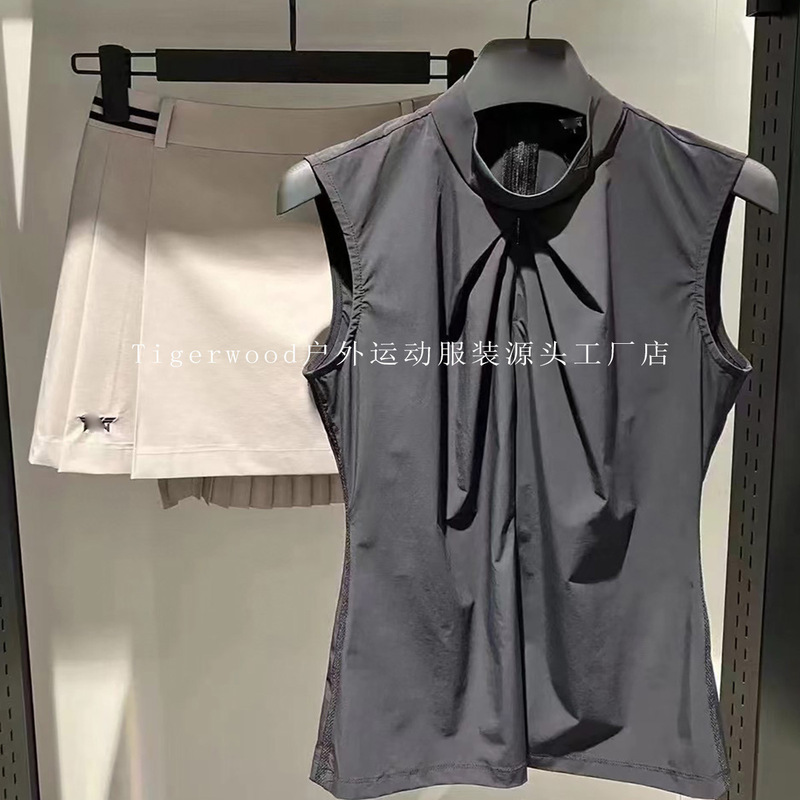 Korean Golf Pxg Sleeveless Top for Women with Pleated Design, Quick-Drying, Sweat-Absorbent, Slimming, High-End, Versatile