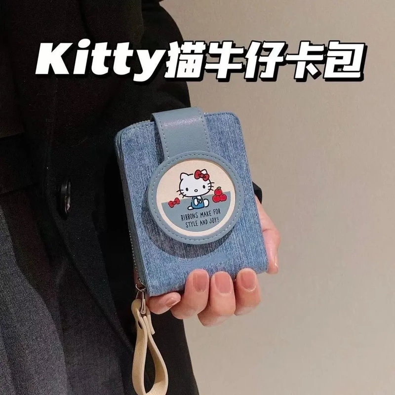 New Cute Kt Cat Denim Card Holder for Women, Large Capacity, Multi-Functional Travel Document Storage Bag, Portable Coin Purse New Cute Kt Cat Denim Card Holder for Women, Large Capacity, Multi-Functional Travel Document Storage Bag, Portable Coin Purse