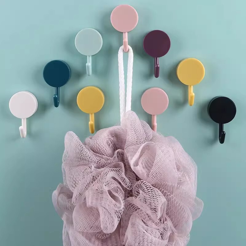 Macaron-Colored Hooks, No-Drill, Traceless, Strong Adhesive Hooks, Creative Household Wall Hooks, Round Small Hooks for Clothes