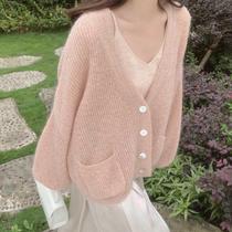 2024 Gentle wind soft waxy knitted cardigan for women loose lazy off-shoulder sweater coat v-neck shawl outer autumn wear
